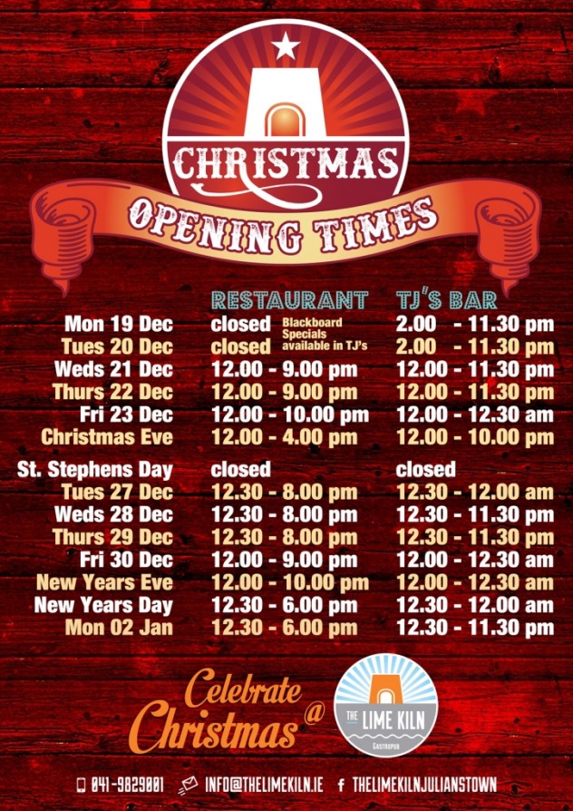 The Lime Kiln Christmas Opening times