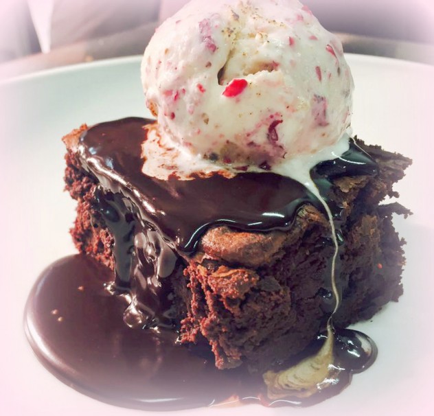 Choc brownie with cranberry ice-cream from The Lime Kiln